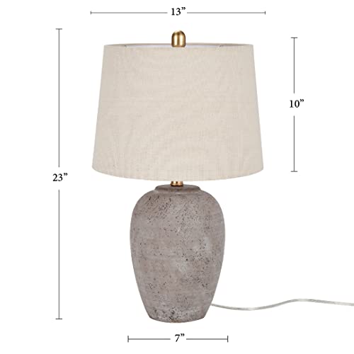 Nourison 23" Rustic Brown with Gray Undertones Ceramic Pot Table Lamp for Bedroom, Living Room, Dining Room, Office, with Beige Shade - WoodArtSupply