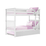 Max & Lily Bunk Bed, Twin-Over-Twin Wood Bed Frame For Kids With Trundle, White Max & Lily