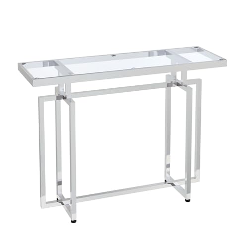 ASYA Glass Console Table for Entryway, Modern Entryway Table with Tempered Glass & Chrome Frame, Silver Sofa Table for Living Room Hallway ASYA