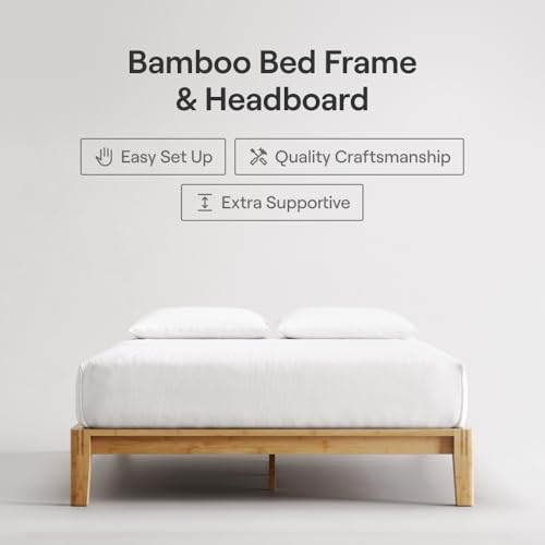 Nectar Bamboo Platform Bed Frame - California King - Natural - Floating Center Support Legs - 12” Height - Tool Free Set Up - Contemporary and Durable - Sturdy Wooden Slats - Holds Up to 800 Pounds Nectar
