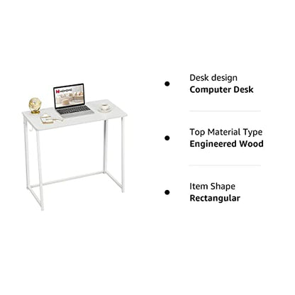 WOHOMO Folding Desk, 31.5" Small Desk for Small Spaces, Easy Assemble Foldable Computer Desk for Laptop, Mini Portable Working Table Narrow Wooden Writing Workstation for Home Office, White - WoodArtSupply