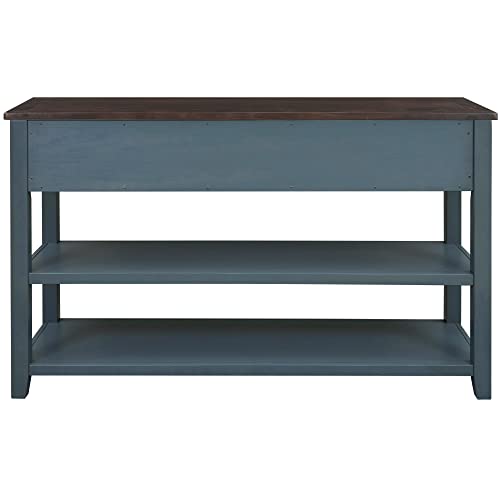 Vintage Console Table Modern Solid Wood Frame Sofa Table with 2 Tier Open Shelves and Top Storage Drawers Entryway Table for Living Room, Hallway, Front Hall, Stairs Area, Easy Assembly Knocbel