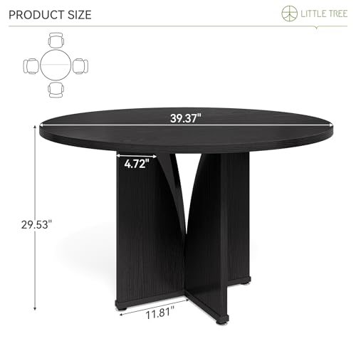LITTLE TREE 39-Inch Small Conference Table for 4, Round Meeting Table with X-Shape Pedestal, for Office, Conference Room, Small Spaces, Black LITTLE TREE