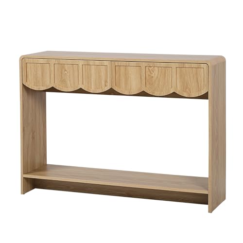 ORRD Console Table with Drawers, Mid-Century 43 Inches Narrow Entryway Table with Open Storage Shelves, Hallway Accent Tables Behind Couch Tables for Living Room - Natural ORRD