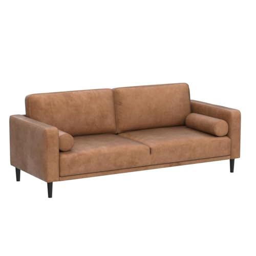 HIFIT Sofa Couches, 79” Mid-Century Modern Couch, Breathable Faux Leather Couch with Upholstered Cushions/Pillows, 3-Seat Sofas & Couches, for Living Room Apartment Office, Brown