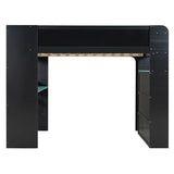 Ball & Cast Full Size Bunk Bed with Height-Adjustable Desk,Wood Gaming Bed w/Wardrobe & Ample Storage Space & RGB Light,Full-Length Guardrails,USB Port,Ladder,Bedroom Furniture for Student Dorms,Blue Ball & Cast