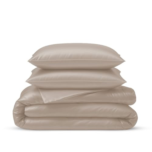 Linenwalas Duvet Cover Set King Size - Viscose Derived from Bamboo Soft, Breathable, Light Weight, Cooling Comforter Cover with Zipper Closure and Corner Ties (King, Taupe) Linenwalas