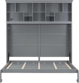 Queen Horizontal Murphy Bed Cabinet with Storage Bookcase Shelves and Charging Station,Wood Folding Grey Murphy Wall Bed for Adult (Grey) MERITLINE