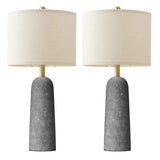 BOBOMOMO 27.25" Modern Table Lamp Set of 2, Gray Resin Lamp with Natural Stone Look, Lamps for Living Room with Linen Shades, Nightstand Lamp for Bedroom, Living Room, Entryway BOBOMOMO