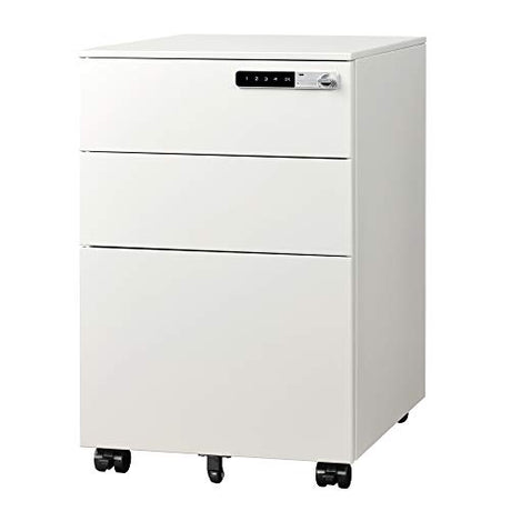 DEVAISE 3-Drawer Mobile File Cabinet with Smart Lock, Pre-Assembled Steel Pedestal Under Desk, White DEVAISE