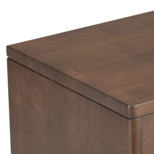 SIMPLIHOME Harper SOLID WOOD 30 inch Wide Mid Century Modern Low Storage Cabinet in Walnut Brown, with Large Space Behind 2 Sliding Notched Handle SIMPLIHOME