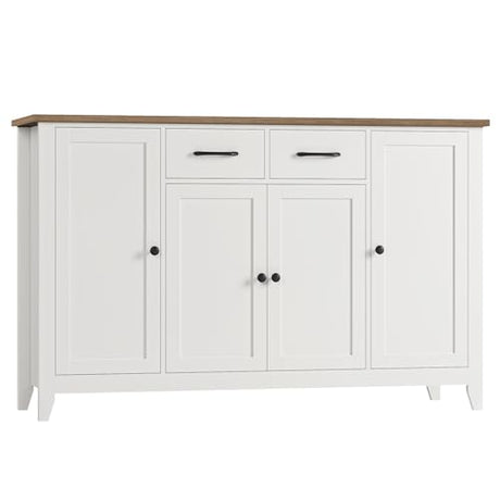 HORSTORS 55" Buffet Cabinet with Storage, Kitchen Buffet Sideboard with Drawers, Large Storage Cabinet with Doors and Shelves, Modern Farmhouse Coffee Bar for Kitchen, Dining Room, Living Room, White HORSTORS