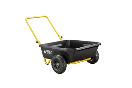 Gorilla Carts GCR-4 Poly Dump Cart, 2-Wheel Garden Wagon with Foldable Handle, 4 cu ft, 300 lb. Capacity, Black/Yellow