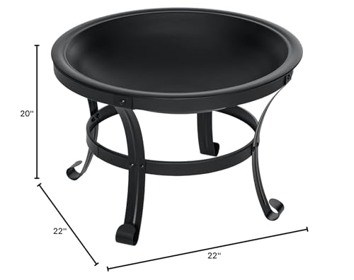 SINGLYFIRE 22 inch Fire Pit for Outside Outdoor Wood Burning Small Bonfire Pit Steel Firepit Bowl for Patio Camping Backyard Deck Picnic Porch,with Spark Screen,Log Grate,Poker