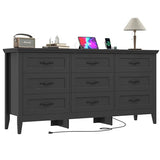 chartustriable Farmhouse 9 Drawers Dresser, Wood Dresser for Bedroom Wide Chest of Drawers, French Country Storage Double Dressers Organizer for Bedroom, Living Room, Nursery(Black) chartustriable