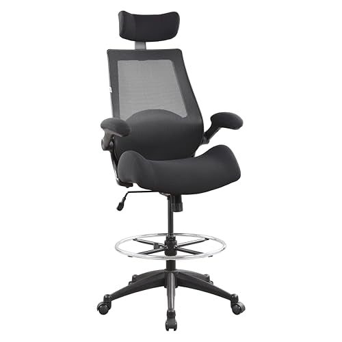 BOLISS Drafting Office Chair 400lbs High Back Wide Standing Desk Chair Comfortable with Flip up Armrests Lumbar Support Adjustable Big Footrest Ring(Black) BOLISS