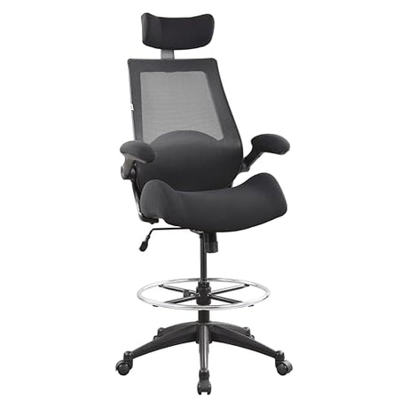 BOLISS Drafting Office Chair 400lbs High Back Wide Standing Desk Chair Comfortable with Flip up Armrests Lumbar Support Adjustable Big Footrest Ring(Black) BOLISS