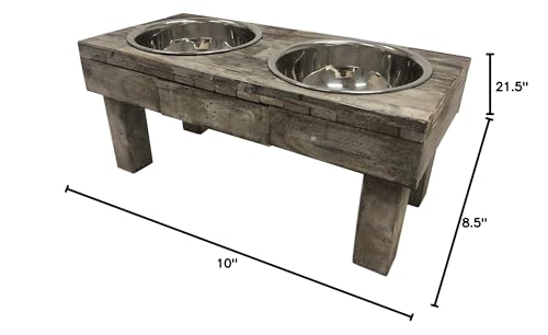 Huntley Equestrian Pet Berjen Table Elevated Double Bowl Pet Feeder, Brown Wash (Large) (02189) Huntley Equestrian