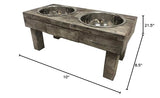Huntley Equestrian Pet Berjen Table Elevated Double Bowl Pet Feeder, Brown Wash (Large) (02189) Huntley Equestrian