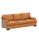 Naomi Home Siggy Genuine Leather Sofa - Luxurious Comfort, Goose Feather Cushion Filling, Square Arm Design, Sturdy Block Legs, Elegant Tan - Ideal for Living Room, Office, or Bedroom Naomi Home