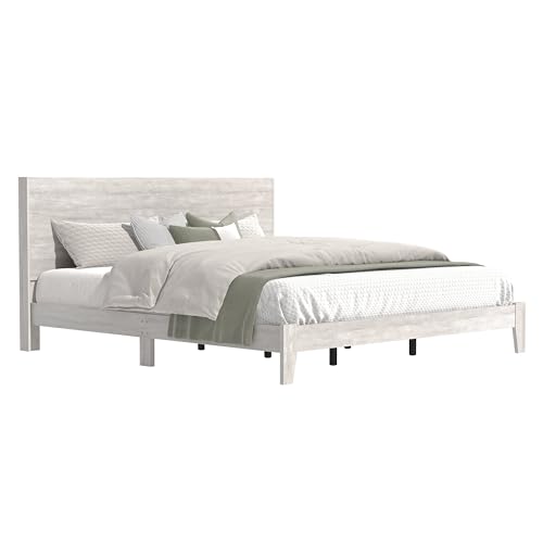 Galano Payne King Size Wood Platform Bed Frame with Headboard in Dusty Grey Oak - WoodArtSupply