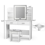 SMOOL Vanity Desk with Lighted Mirror - Makeup Vanity Table with 3 Color Light Options Adjustable Brightness, Vanity with 6 Storage Shelves, 2 Large Drawers, Vanity Set for Girls Women, White SMOOL