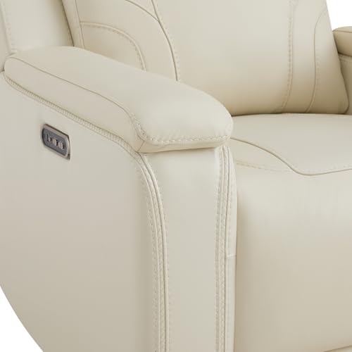 Watson & Whitely Genuine Leather Electric Recliner Chairs for Adults, Lay Flat Recliner with Power Headrest & Chargers for Living Room, Cream