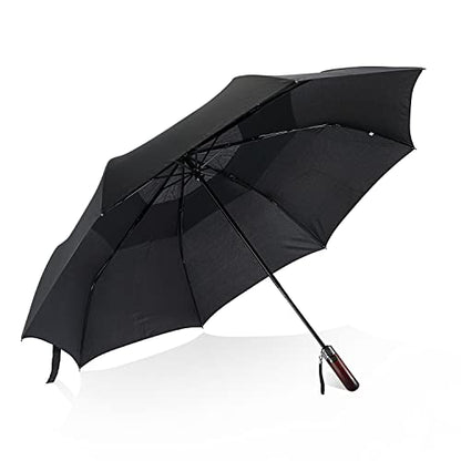 Travel Umbrella 54Inch, Windproof Umbrella,Rain Umbrellas，Large Umbrella,Strong and Portable，Golf 210T Vented for Men and Women，Wooden Handle by Pattecor(Black)