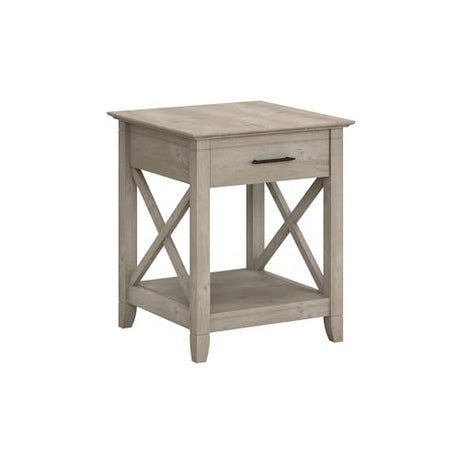 Bush Furniture Key West Small End Table with Storage Modern Farmhouse Accent Shelf for Living Room in Washed Gray Bush Business Furniture