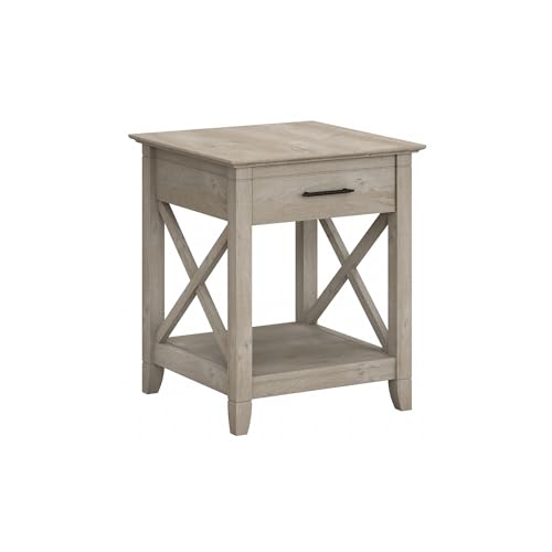 Bush Furniture Key West Small End Table with Storage Modern Farmhouse Accent Shelf for Living Room in Washed Gray