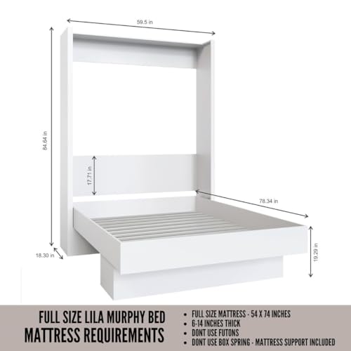 Oakland Living Easy-Lift Full Murphy Wall Bed in White with Shelf Oakland Living