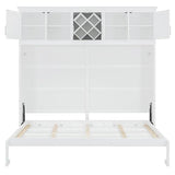 Merax Queen Size Murphy Wall Bed, with Top Cabinets & Wine Rack Space-Saving Foldable Ideal for Guest Rooms, Home Offices, Small Apartments, White Merax