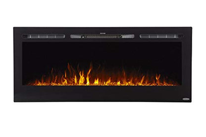 Touchstone Smart Electric Fireplace-The Sideline 50 Inch Wide-in Wall Recessed-30 Realistic Ember Color/Flame Options-1500W Heater w/Thermostat-Black- Log & Crystal Hearth Options -Alexa/WiFi Enabled