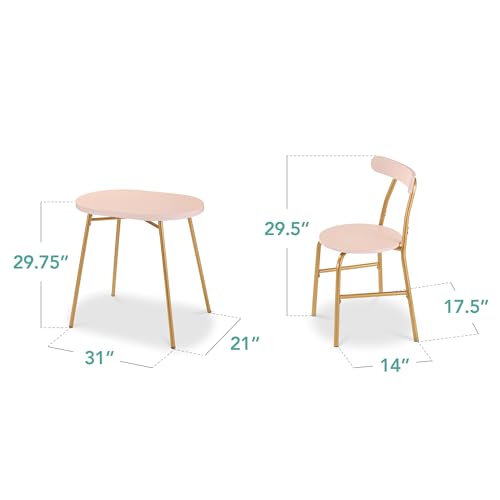 Best Choice Products 3-Piece Oval Dining Table Set,Modern Small Kitchen Dinette w/ 2 Chairs, Metal Frame, Curved Backrests - Pink/Gold Best Choice Products