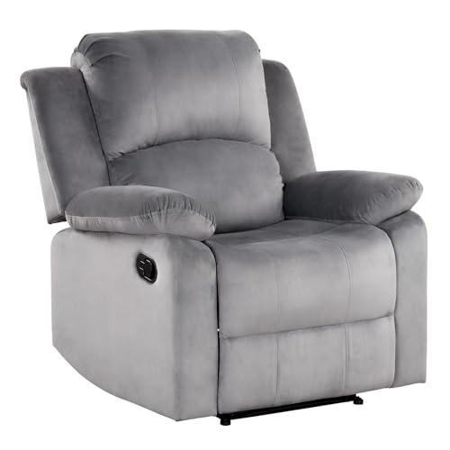 EBELLO Classic Manual Recliner Chair, Soft Microfiber Recliner Sofa with Overstuffed Arms and Back Single Reclining Couch for Living Room, Bedroom, Grey