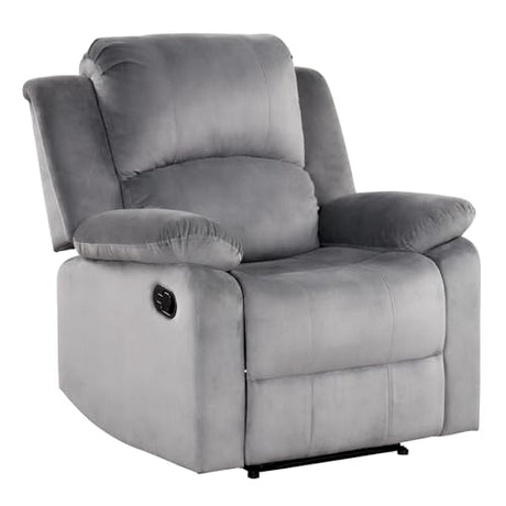 EBELLO Classic Manual Recliner Chair, Soft Microfiber Recliner Sofa with Overstuffed Arms and Back Single Reclining Couch for Living Room, Bedroom, Grey EBELLO