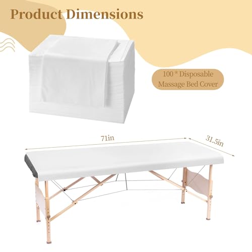100PCS Disposable Massage Table Sheets, 71” x 31.5” Disposable Massage Bed Covers, Breathable Non-Woven Fabric Tattoo Bed Sheets, Single Use Hygiene Sheet for SPA Centers, Beauty Salons, Hotels DIMEGON