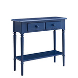 Leick Home Coastal Console Table, Solid Wood, 2 Storage Drawers, Bottom Display Shelf, Narrow Depth, Easy-Assembly, for Living Room/Hallway, Navy Blue, 30.0 in. W x 11.0 in. D x 28.0 in. H, 20027-NV Leick Home