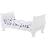 Gxsterd 1/12 Dollhouse Bed Miniature Single Bed Vintage Woode Mini Bed for for 6 inch Dolls Dollhouse Bedroom Furniture with Bedding Fabric (White) Gxsterd