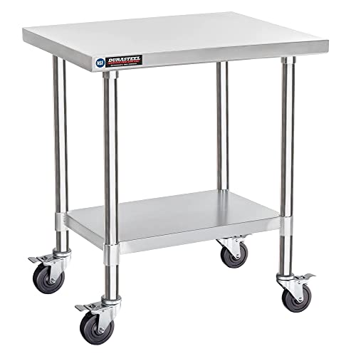 DuraSteel Food Prep Stainless Steel Table -30 x 24 Inch Metal Table Cart - Commercial Workbench with Caster Wheel - NSF Certified - For Restaurant, Warehouse, Home, Kitchen, Garage, Silver DuraSteel