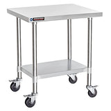 DuraSteel Food Prep Stainless Steel Table -30 x 24 Inch Metal Table Cart - Commercial Workbench with Caster Wheel - NSF Certified - For Restaurant, Warehouse, Home, Kitchen, Garage, Silver DuraSteel