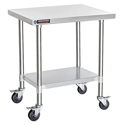 DuraSteel Food Prep Stainless Steel Table -30 x 24 Inch Metal Table Cart - Commercial Workbench with Caster Wheel - NSF Certified - For Restaurant, Warehouse, Home, Kitchen, Garage, Silver - WoodArtSupply