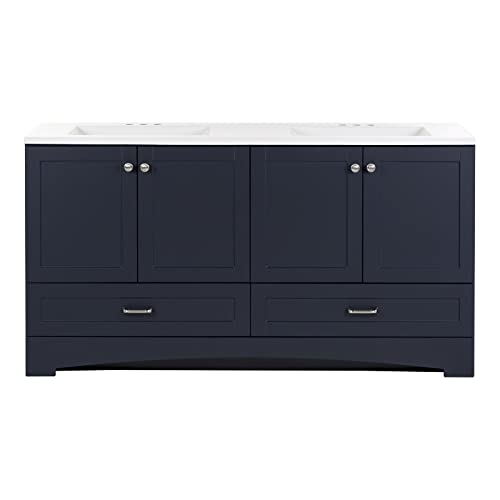 Spring Mill Cabinets Emlyn 60 Inch Double-Sink Bathroom Vanity with White Top, 2 Cabinets, 2 Drawers, 60.5" W x 18.75" D x 32.89", Deep Blue Spring Mill Cabinets
