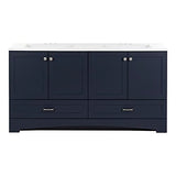 Spring Mill Cabinets Emlyn 60 Inch Double-Sink Bathroom Vanity with White Top, 2 Cabinets, 2 Drawers, 60.5" W x 18.75" D x 32.89", Deep Blue Spring Mill Cabinets
