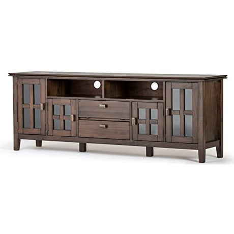 SIMPLIHOME Artisan SOLID WOOD 72 Inch Wide Transitional TV Media Stand in Natural Aged Brown for TVs up to 80 Inch, For the Living Room and Entertainment Center SIMPLIHOME