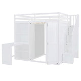 Harper & Bright Designs Full Size Loft Bed with Stairs and Desk, Wood Full Loft Bed with Wardrobe & Storage Shelves, Full Storage Bed for Kids Teens, White Harper & Bright Designs