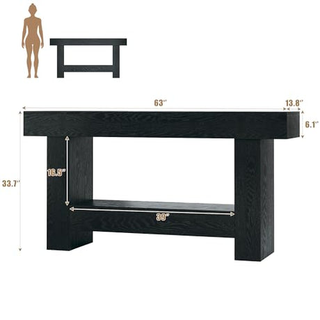 HUAHUU 63 Inches Long Console Table, Sofa Table with Storage Behind Couch, Entryway Table with Open Storage, Farmhouse Console Tables for Entryway, Living Room, Hallway, Black HUAHUU