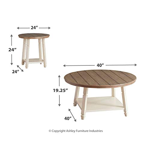 Signature Design by Ashley Bolanbrook Farmhouse 3-Piece Table Set, Includes 1 Coffee Table and 2 End Tables with Lower Shelf, Antique White & Brown - WoodArtSupply