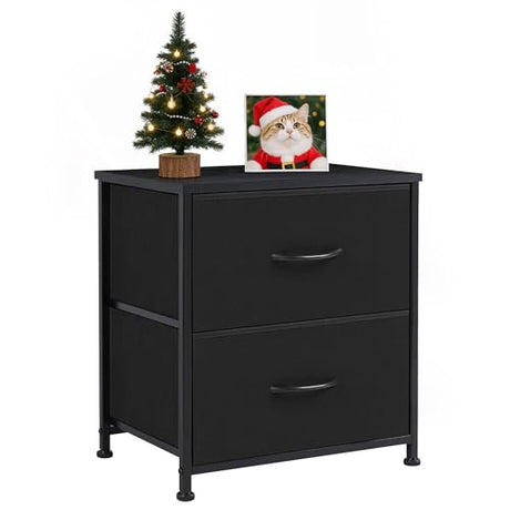 Accver Nightstand, 2 Drawer Dresser Bedside Storage Furniture, Small Dresser with 2 Drawers, End Table with Fabric for Bedroom, Closet, Entryway, College Dorm, Black Accver