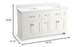 KOHLER Charlemont 60" Bathroom Vanity Cabinet with White Double Sinks and Quartz Top, Modern Bathroom Storage, White, K-29263-BD1-0 KOHLER